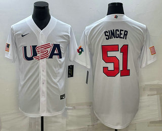 Mens USA Baseball #51 Brady Singer 2023 White World Baseball Classic Stitched Jerseys->2023 world baseball classic->MLB Jersey